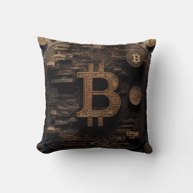 Golden Bitcoin Symbol Cryptocurrency Design Cushion (Front)