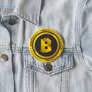 Golden Bitcoin Symbol Digital Currency 7.5 Cm Round Badge