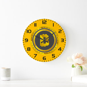 Golden Bitcoin Symbol Digital Currency Large Clock