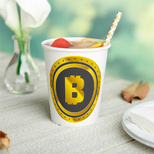 Golden Bitcoin Symbol Digital Currency Paper Cups