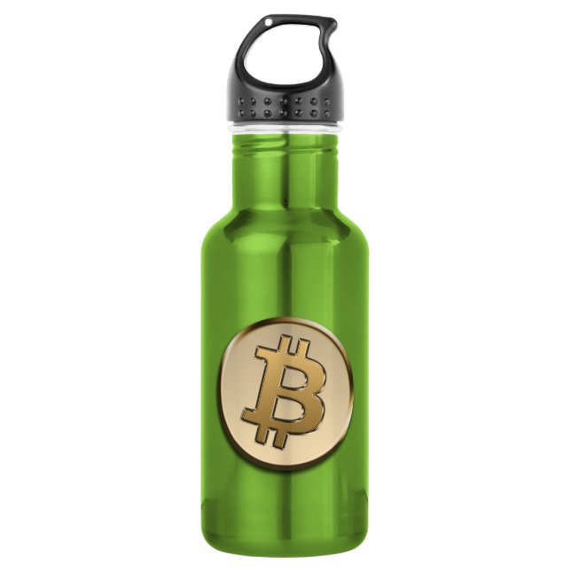 Golden Bitcoin Water Bottle - GREEN (Front)