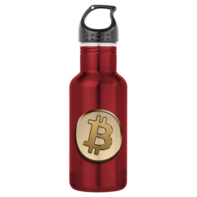 Golden Bitcoin Water Bottle - RED (Front)