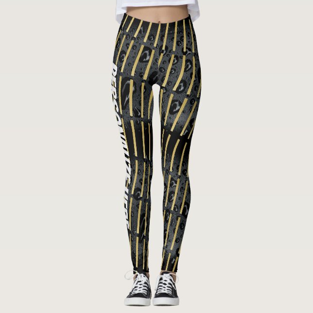 Golden Black Bubbles Custom Modern Designer  Leggings (Front)