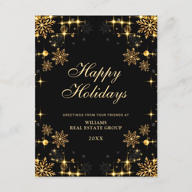 Golden Black Christmas Corporate Holiday Greeting Postcard (Front)