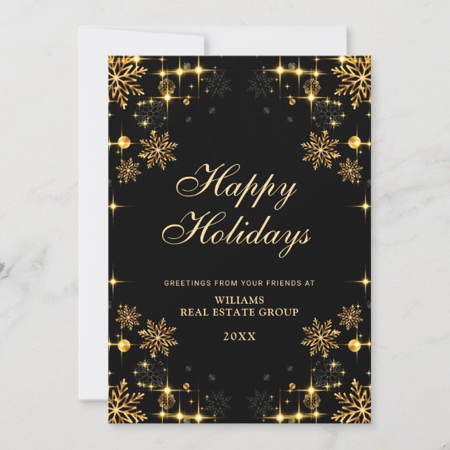 Golden Black Christmas Ornament Corporate Greeting Holiday Card (Front)