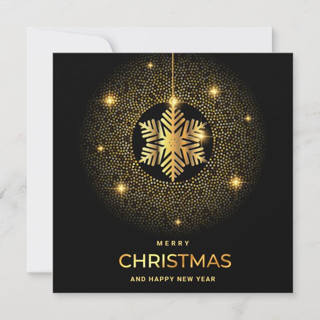 Golden Black Christmas Ornament Corporate Greeting Holiday Card (Front)
