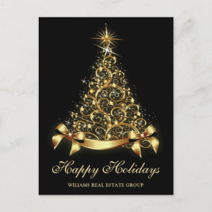 Golden Black Christmas Tree Corporate Greeting Holiday Postcard