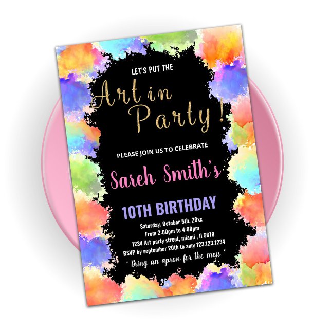 Golden Black Colours Paint Birthday Invitations (Creator Uploaded)