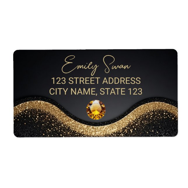Golden Black elegant Address Label with Diamond (Front)