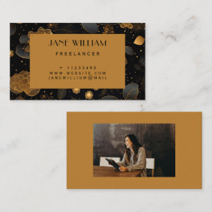 Golden & black floral photo freelance women   calling card