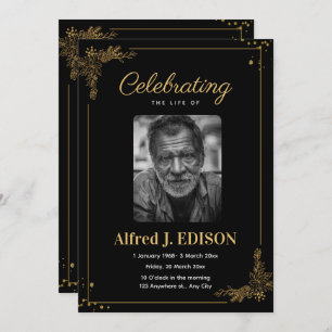 Golden Black Funeral Program, Funeral Memorial Invitation