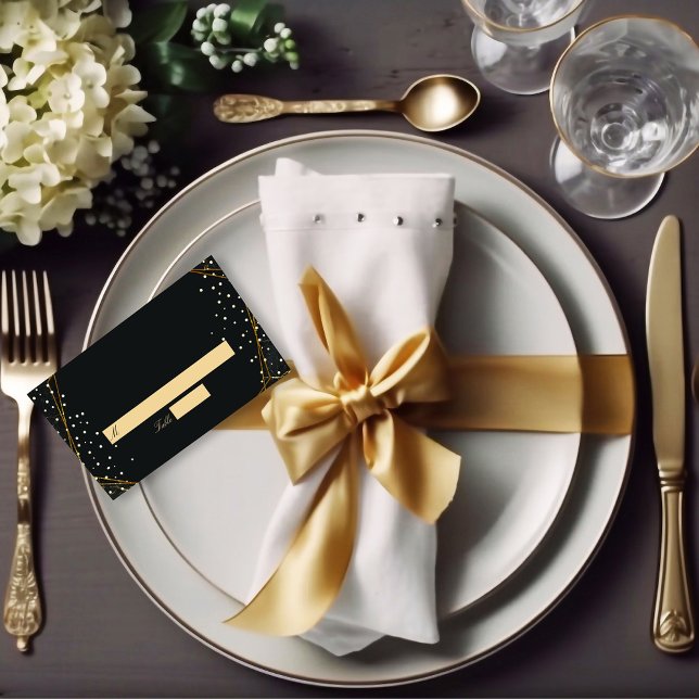 Golden Black Glitter Confetti Wedding Place Card (Creator Uploaded)