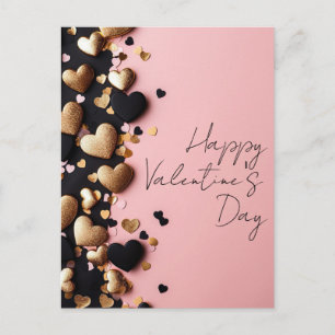 Golden & black hearts on pink ground Valentine's Postcard