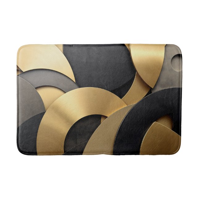 Golden & Black Overlapping Geometric Abstract Bath Mat (Front)