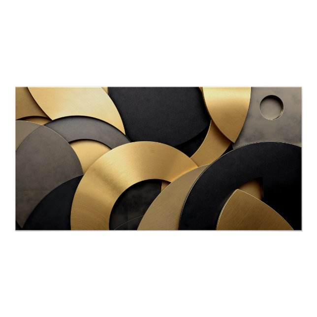Golden & Black Overlapping Geometric Abstract Poster (Front)
