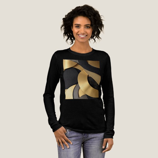 Golden & Black Overlapping Geometric Abstract Tri-Blend Shirt (Full Front)