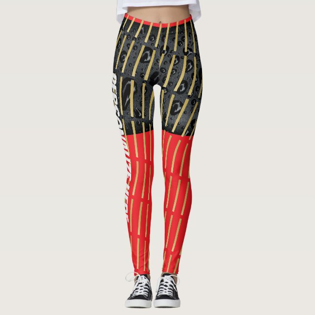Golden Black Red Mix-up Modern Designe legging  (Front)