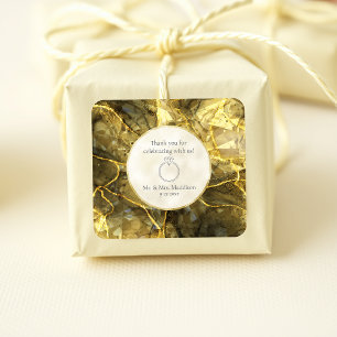 Golden Black Topaz Gemstone Illusion Wedding Square Sticker