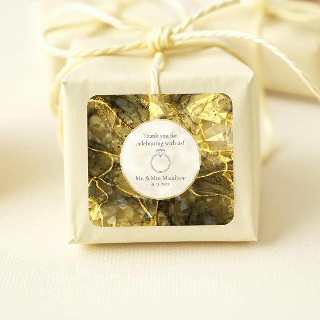 Golden Black Topaz Gemstone Illusion Wedding Square Sticker (Creator Uploaded)