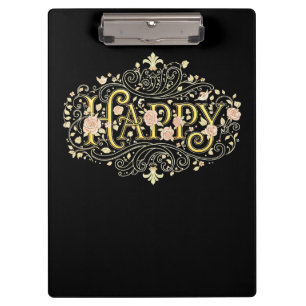 Golden Bliss: Elegant Floral Happy Clipboard