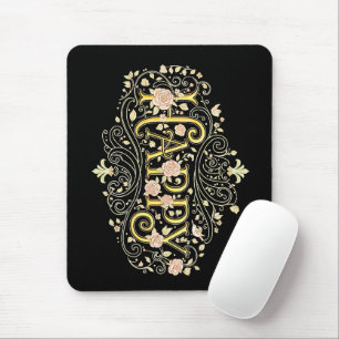 Golden Bliss: Elegant Floral Happy Mouse Pad