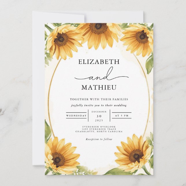 Golden Bloom Arch Floral Wedding Invitation (Front)