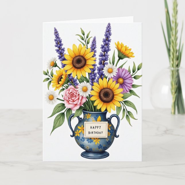 Golden Bloom Birthday Art Card (Front)