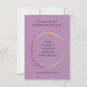 Golden Bloom Birthday Party Customisable with Name Thank You Card