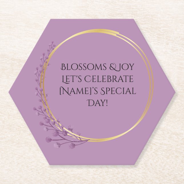 Golden Bloom Floral Elegant Birthday Party Paper Coaster (Front)