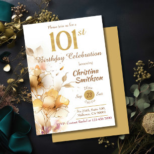 Golden Bloom floral elegant modern 101st Birthday Invitation