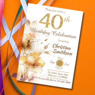 Golden Bloom - floral elegant modern 40th Birthday Invitation