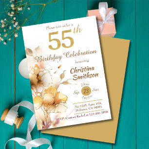 Golden Bloom - floral elegant modern 55th Birthday Invitation