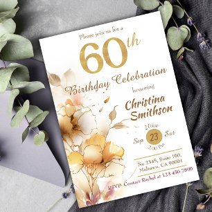 Golden Bloom - floral elegant modern 60th Birthday Invitation