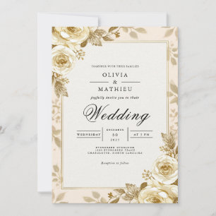 Golden Bloom Floral Frame Wedding Invitation