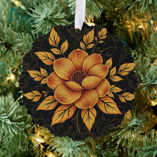 Golden Bloom Floral Tree Decoration Card