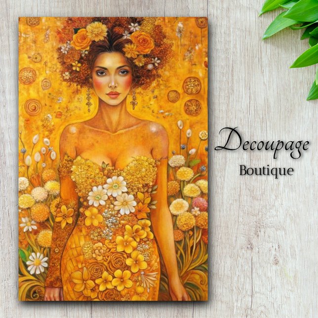 Golden Bloom Goddess Luxurious Floral Decoupage Tissue Paper (Golden Bloom Goddess Luxurious Decoupage Tissue Paper)