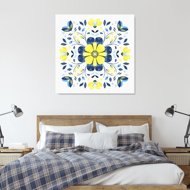 Golden Bloom Harmony Canvas Print (Insitu(Bedroom))