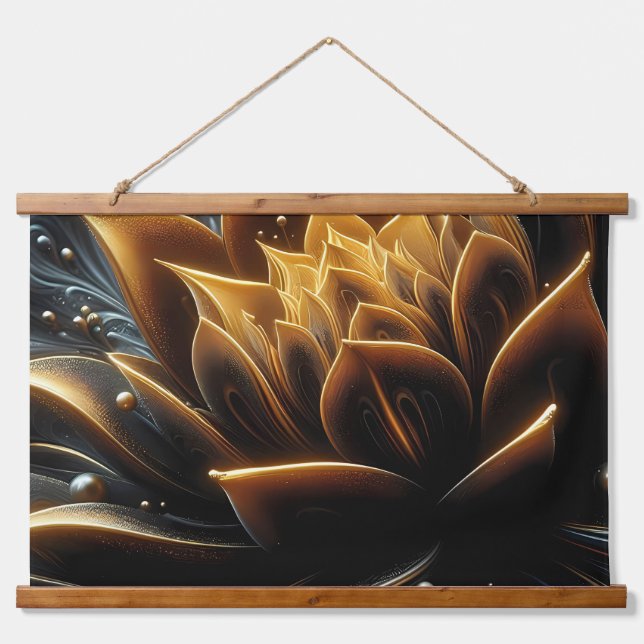 Golden Bloom in the Depths of Twilight Hanging Tapestry (Front)