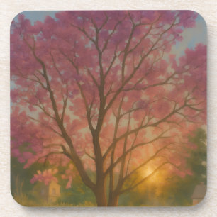 Golden Bloom – Sunset Garden Painting Coaster