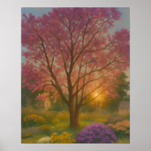 Golden Bloom – Sunset Garden Painting Poster