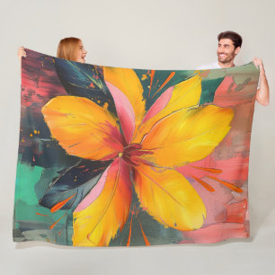 Golden Bloom – Vibrant Abstract Floral Expression Fleece Blanket