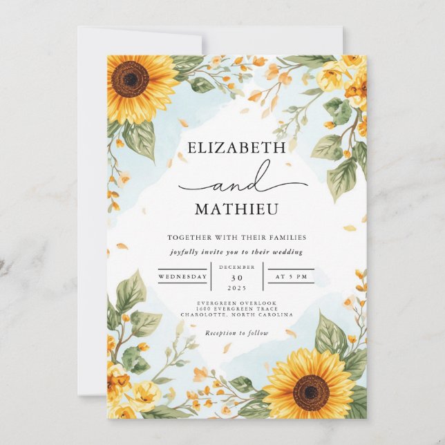 Golden Bloom Whimsical Wedding Invitation (Front)