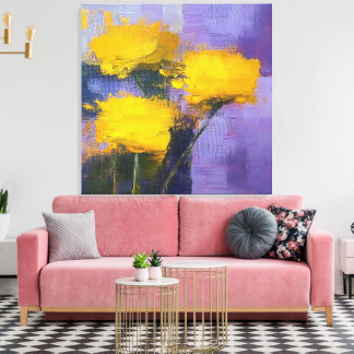 Golden Blooms - Floral Wrapped Canvas Art