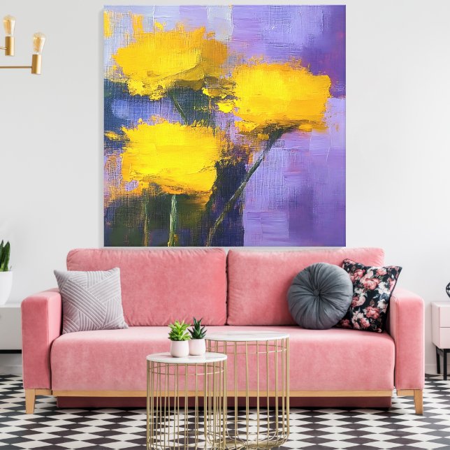 Golden Blooms - Floral Wrapped Canvas Art (Insitu(LivingRoom))