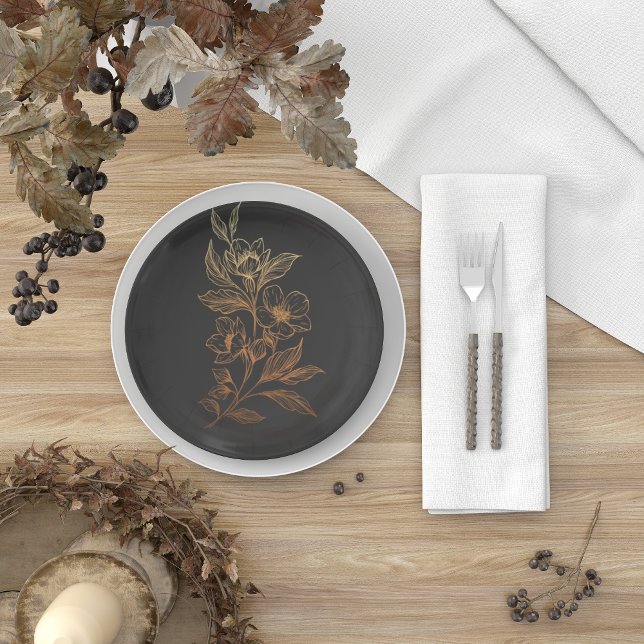 "Golden Blooms Of Love" | Black Wedding  Paper Plate (Creator Uploaded)