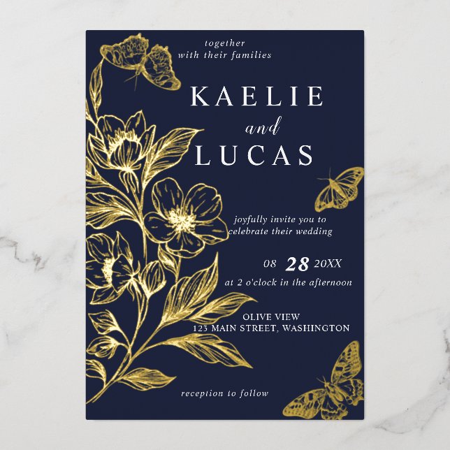 "Golden Blooms Of Love" | Romantic Navy Wedding (Front)