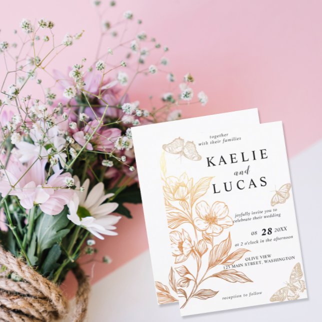 "Golden Blooms Of Love" Wedding Invitation (Creator Uploaded)