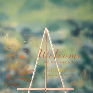 "Golden Blooms Of Love" Wedding Welcome Acrylic Sign