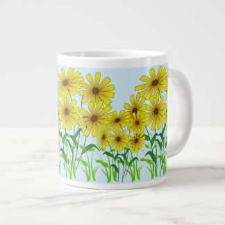 Golden Blooms: Yellow Flower and Green Grass Art Large Coffee Mug
