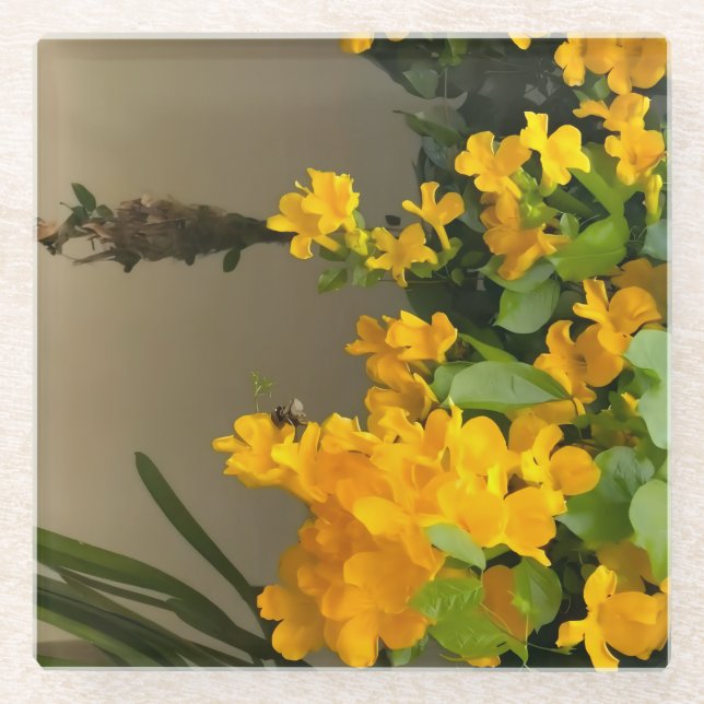 Golden Blossom Beauty Glass Coaster (Front)